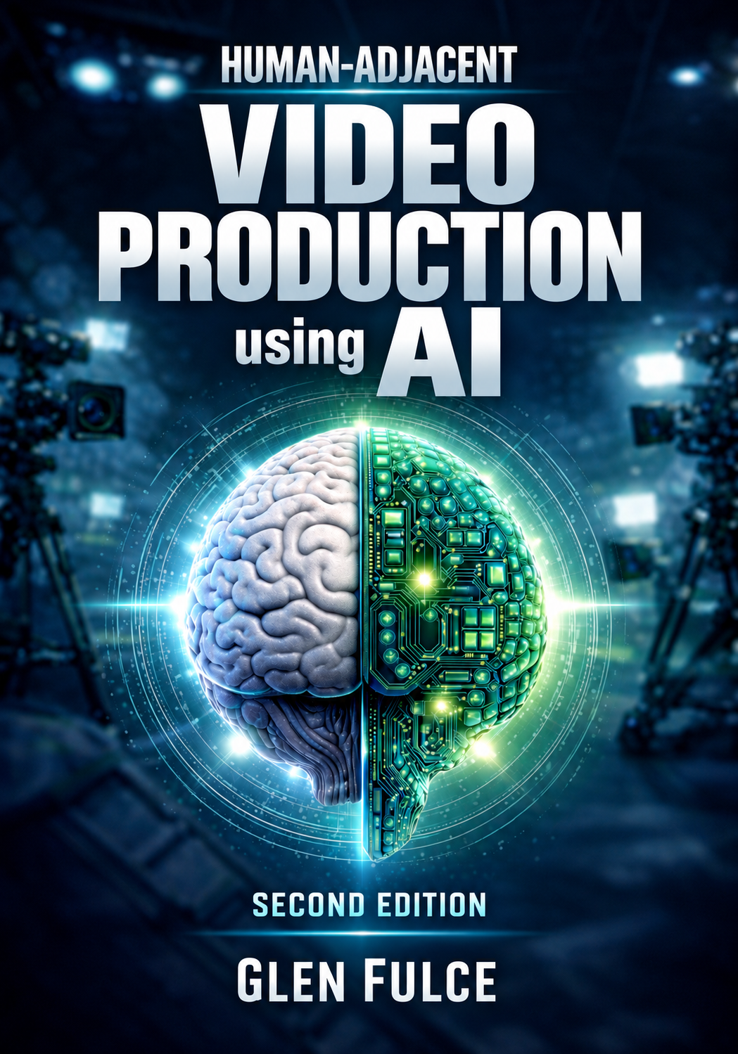 Human-Adjacent: Video Production Using AI, Second Edition, by Glen Fulce. Blue cover with a split human and circuit brain.